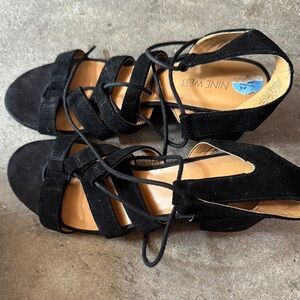 Nine West Black Strappy Sandals with Ankle Wrap